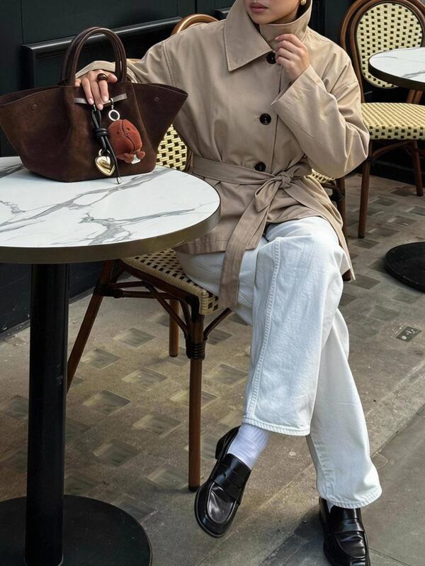 Aloruh Women's Elegant Casual Trench Coat Jacket, Minimalist Solid Color Long Sleeve Outerwear, Business Commute Old Money Style Thin Jacket