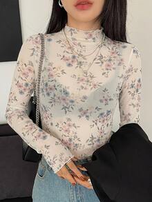 DAZY 女款休閒花卉印花上衣，秋季 - 彩色 - 查看 3