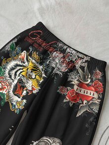 Attitoon Women's Casual Vintage Low Waist Straight Leg Sweatpants, Y2K Outfit, Tiger Print, Maid Print, Women's Autumn Clothing, Winter Clothing, 2026 Autumn/Winter, Casual, Y2K, Women's Commute Outfit, Basic Style, Cowgirl, Vintage, Back To School, Outing, School, 2000s Clothing, Vintage - Multicolor - View 5