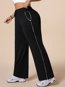 SHEIN Rhythm Era Plus Size Women's Black Waist Tie Daily Fitness Flare Leggings - Black - View 7