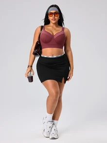 SHEIN Rhythm Era Plus-Size Sports High-Support Bra, Pink Mesh Panel, Adjustable Shoulder Straps, Adjustable Back Clasp, Breast-Enhancing And Back-Shaping Bra. - Pink - View 6