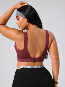 SHEIN Rhythm Era Plus-Size Sports High-Support Bra, Pink Mesh Panel, Adjustable Shoulder Straps, Adjustable Back Clasp, Breast-Enhancing And Back-Shaping Bra. - Pink - View 3