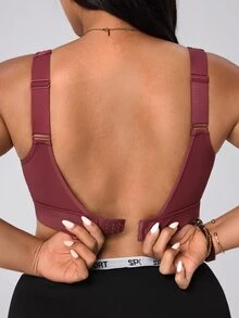 SHEIN Rhythm Era Plus-Size Sports High-Support Bra, Pink Mesh Panel, Adjustable Shoulder Straps, Adjustable Back Clasp, Breast-Enhancing And Back-Shaping Bra. - Pink - View 8