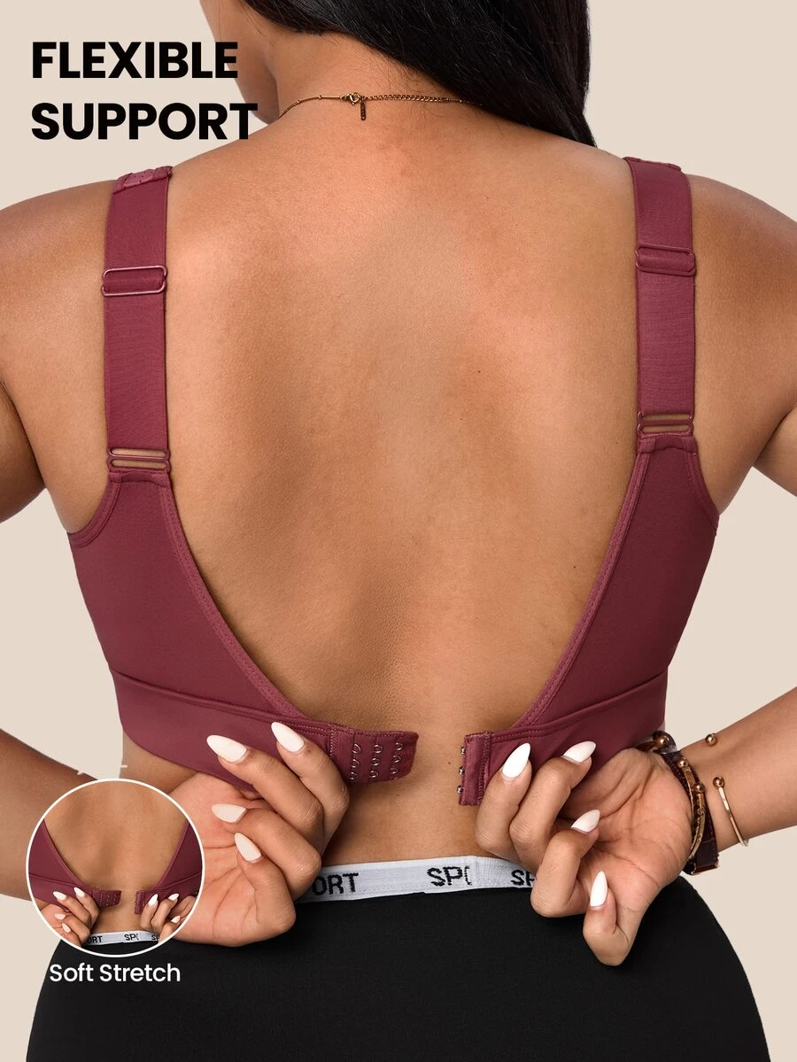 SHEIN Rhythm Era Plus-Size Sports High-Support Bra, Pink Mesh Panel, Adjustable Shoulder Straps, Adjustable Back Clasp, Breast-Enhancing And Back-Shaping Bra. - Pink - View 1