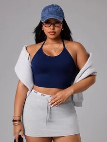Rhythm Era Plus Size Women Solid Color Racerback Seamless Sports Tank Top Gym Sports Navy Blue Summer - Navy Blue - View 8