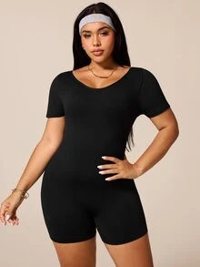 Rhythm Era Plus Size Women Seamless Backless Sports Romper - Black - View 3