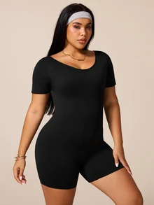 Rhythm Era Plus Size Women Seamless Backless Sports Romper - Black - View 4