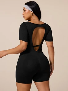 Rhythm Era Plus Size Women Seamless Backless Sports Romper - Black - View 2