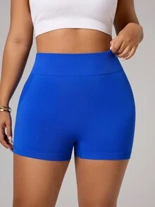 Rhythm Era 1pc Plus Size Moisture-Wicking Lifting Sports Shorts, Basic Style, Blue - Multicolor - View 3
