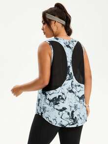 SHEIN Rhythm Era Camiseta sin mangas deportiva con estampado de bloques de color y patchwork para tallas grandes - Multicolor - Ver 3