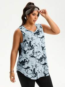 SHEIN Rhythm Era Camiseta sin mangas deportiva con estampado de bloques de color y patchwork para tallas grandes - Multicolor - Ver 4