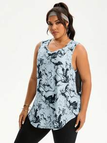 SHEIN Rhythm Era Camiseta sin mangas deportiva con estampado de bloques de color y patchwork para tallas grandes - Multicolor - Ver 5