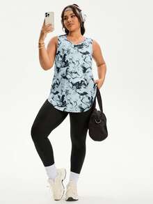 SHEIN Rhythm Era Camiseta sin mangas deportiva con estampado de bloques de color y patchwork para tallas grandes - Multicolor - Ver 2