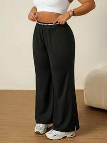 SHEIN Rhythm Era Casual Versatile Black High Elastic Webbing Side Slit Design Comfortable Slimming Plus Size Sports Long Pants Gym Pilates Summer - Black - View 5