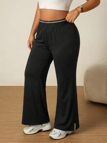 SHEIN Rhythm Era Casual Versatile Black High Elastic Webbing Side Slit Design Comfortable Slimming Plus Size Sports Long Pants Gym Pilates Summer - Black - View 8