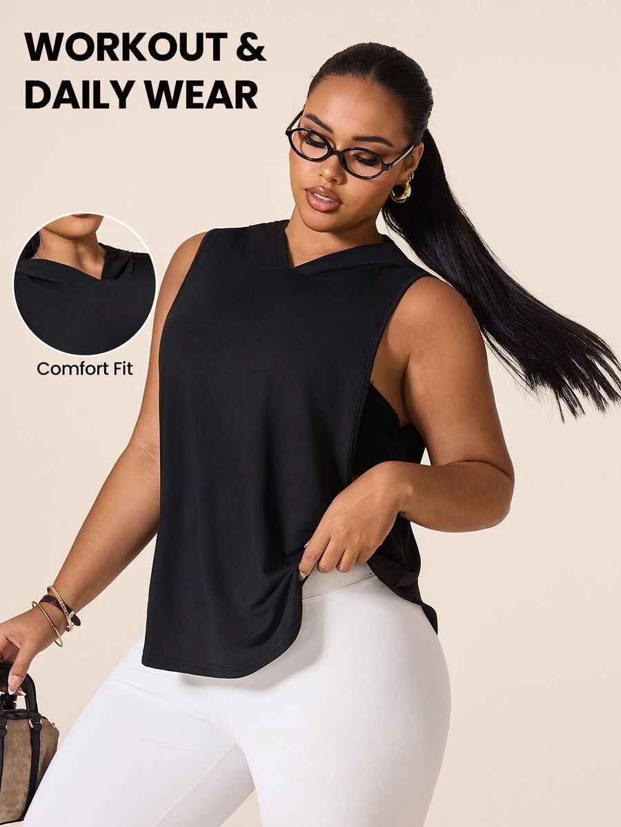 SHEIN Rhythm Era Women's Plus Size Solid Color Casual Versatile Daily Gym Active Travel Sports T-Shirt Black Summer - Black - View 1