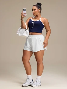 SHEIN Rhythm Era Casual Versatile White Slimming Sports Shorts With Storage Pockets Gym Sports Summer - White - View 6