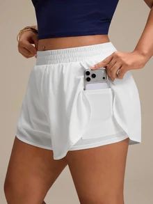 SHEIN Rhythm Era Casual Versatile White Slimming Sports Shorts With Storage Pockets Gym Sports Summer - White - View 8