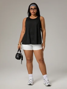 Rhythm Era Women's Solid Color Minimalist Casual Sports Tank Top Gym Sports Black Summer - Black - View 6