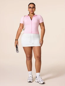 SHEIN Rhythm Era Women's Plus Size Short Sleeve Sports Jacket Gym Light Pink Summer - Pink - View 6