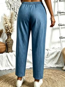 Breezaya Plus Size Casual Denim Effect Printed Pants - Multicolor - View 2