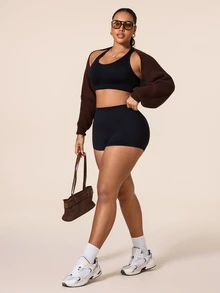 SHEIN Rhythm Era Plus Size Women's Solid Color Criss-Cross Back Daily Fitness Sports Bra Gym Sports Black Summer Pilates Gym - Black - View 5