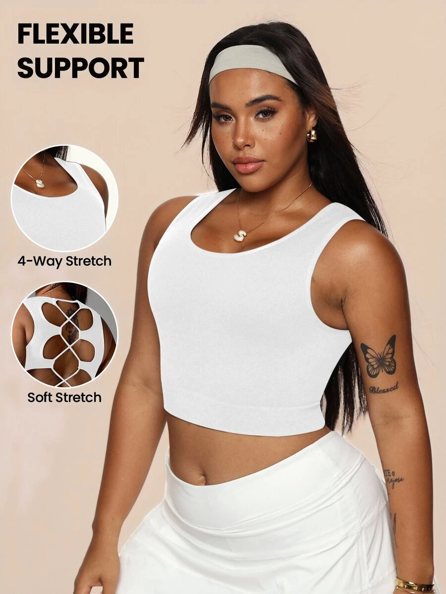 SHEIN Sports 大尺碼女款性感露背綁帶背心 - 白色 - 查看 1