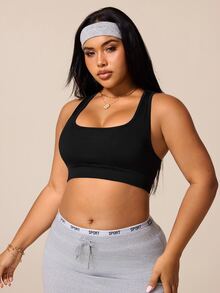 SHEIN Rhythm Era Seamless High Elasticity Plus Size Sports Bra For Women Gym Sports Black Summer - Black - View 4