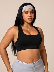 SHEIN Rhythm Era Seamless High Elasticity Plus Size Sports Bra For Women Gym Sports Black Summer - Black - View 3