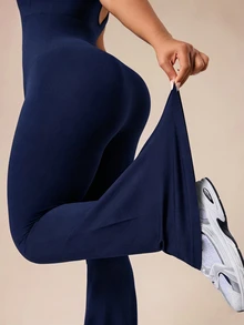 Rhythm Era Mono de mujer de talla grande con mangas sin mangas y corte evasé de unicolor - Azul Marino - Ver 2