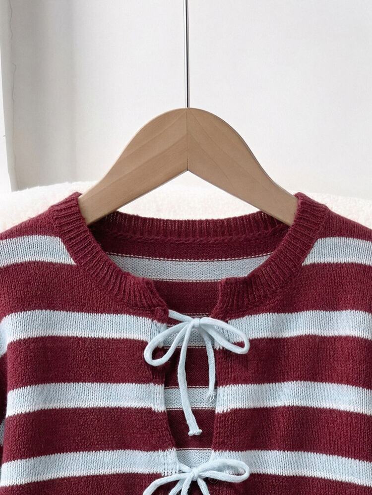 Muvela Casual Minimalist Blue & Brown Striped Women's Cardigan Suitable For Early Autumn - Multicolor - View 5