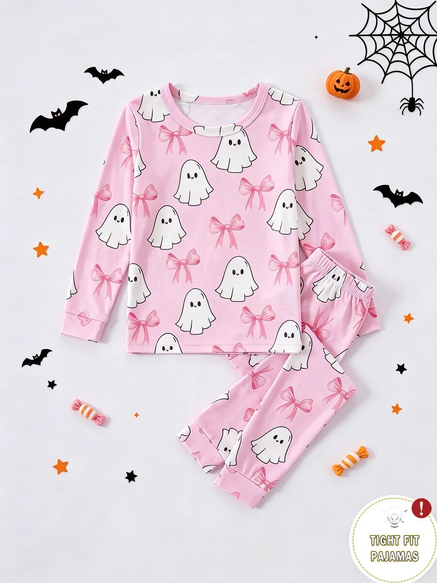 1 Set Girls' Tight Long Sleeve Pants Style 5-In-1 Black Print High Elasticity Skin-Friendly Soft Knit Fabric Halloween Birthday Autumn Snug Fit - Multicolor - View 1