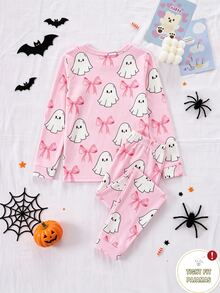 1 Set Girls' Tight Long Sleeve Pants Style 5-In-1 Black Print High Elasticity Skin-Friendly Soft Knit Fabric Halloween Birthday Autumn Snug Fit - Multicolor - View 2