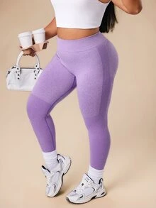 SHEIN Rhythm Era Plus Size Women Seamless Sports AB Yarn Long Pants - Purple - View 5