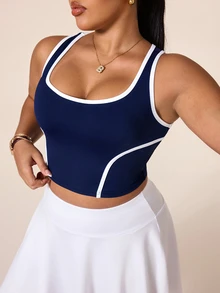 SHEIN Rhythm Era Women's Spring/Summer Casual Minimalist Colorblock Plus Size Sports T-Shirt Tank Top Tennis Gym Navy Blue - Navy Blue - View 5