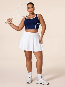SHEIN Rhythm Era Women's Spring/Summer Casual Minimalist Colorblock Plus Size Sports T-Shirt Tank Top Tennis Gym Navy Blue - Navy Blue - View 6