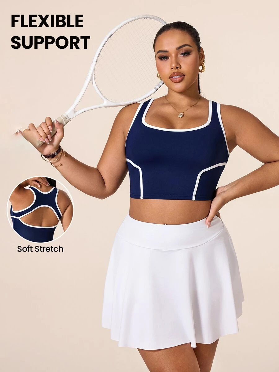 SHEIN Rhythm Era Women's Spring/Summer Casual Minimalist Colorblock Plus Size Sports T-Shirt Tank Top Tennis Gym Navy Blue - Navy Blue - View 1