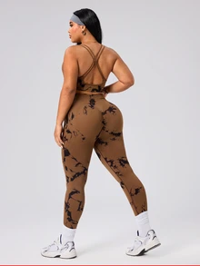 SHEIN Rhythm Era Seamless High Elasticity Tank Top & Leggings Plus Size Women's Sports Set - Brown - View 2