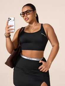 SHEIN Unity Women's Plus Size Solid Color Seamless Sports Tank Top Gym Pilates Black And White Summer - Black - View 7
