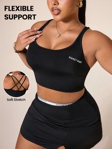 SHEIN Unity Women's Plus Size Solid Color Seamless Sports Tank Top Gym Pilates Black And White Summer - Black - View 1