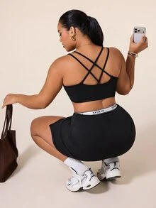 SHEIN Unity Women's Plus Size Solid Color Seamless Sports Tank Top Gym Pilates Black And White Summer - Black - View 3