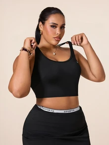 SHEIN Unity Women's Plus Size Solid Color Seamless Sports Tank Top Gym Pilates Black And White Summer - Black - View 5