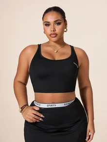 SHEIN Unity Women's Plus Size Solid Color Seamless Sports Tank Top Gym Pilates Black And White Summer - Black - View 4