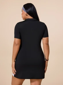 SHEIN Rhythm Era Women's Plus Size Colorblock Patchwork Sports Dress - Black and White - View 5