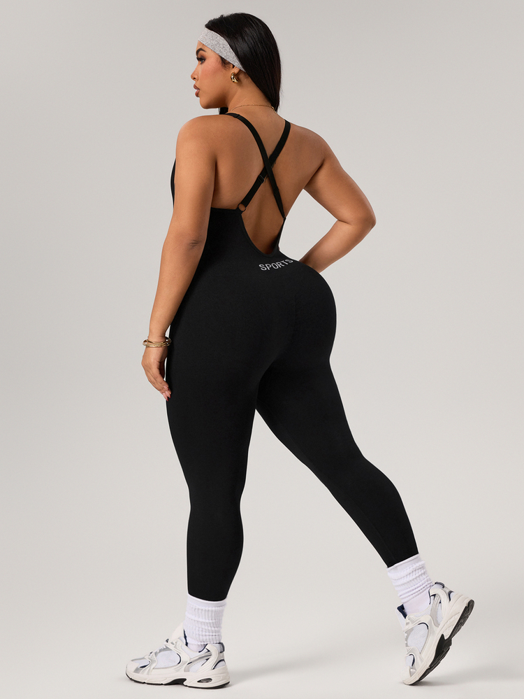 Rhythm Era Plus Size Women Seamless Backless Sexy Jumpsuit - Black - View 3