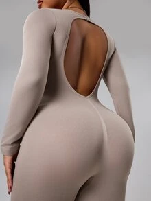 Rhythm Era Mono deportivo sin espalda y con escote en V para mujer de talla grande - Caqui - Ver 6