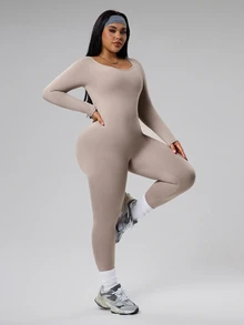 Rhythm Era Mono deportivo sin espalda y con escote en V para mujer de talla grande - Caqui - Ver 5