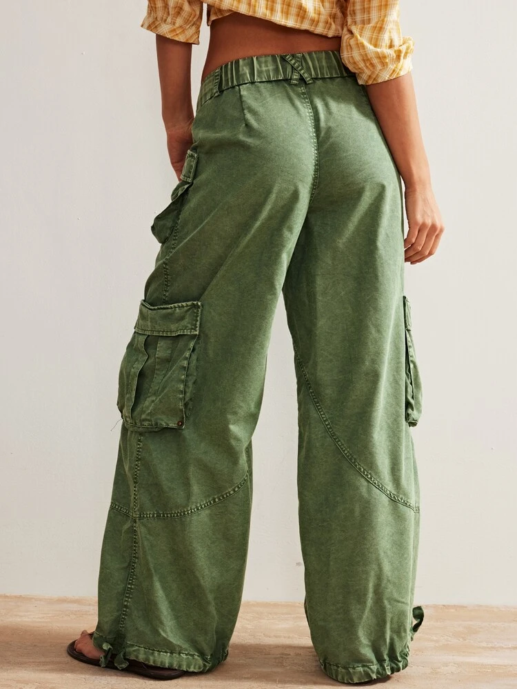 Bohemela Women's Oversized Olive Green Cargo Pants,Summer Boho Low
