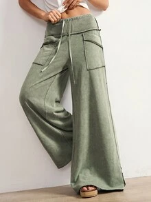 Bohemela 女款休閒素色針織長褲 - 軍綠色 - 查看 5