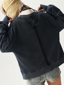 Bohemela 秋冬女士休闲纯色针织宽松运动衫 - 黑色 - 查看 7